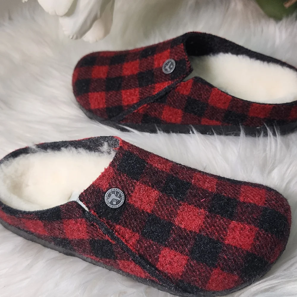 Birkenstock Zermatt Kids ShearlingFelt - Plaid Red sizeL2 New
